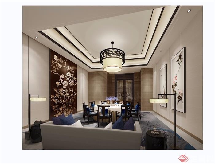 中式详细的完整酒店餐厅包厢装饰设计3d模型及效果图