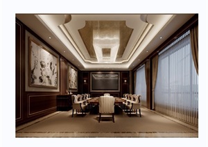某欧式风格详细的餐厅包厢装饰设计3d模型及效果图