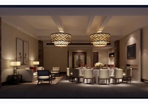 现代详细的完整餐厅包厢室内装饰设计3d模型及效果图
