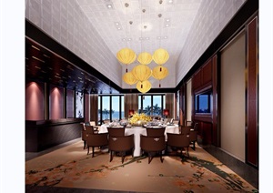 详细的完整餐厅包厢装饰设计3d模型及效果图
