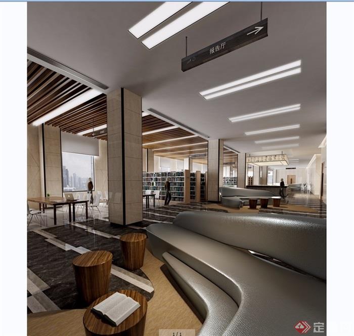 图书馆详细室内装饰设计3d模型及效果图
