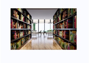 现代详细的图书馆室内装饰3d模型及效果图