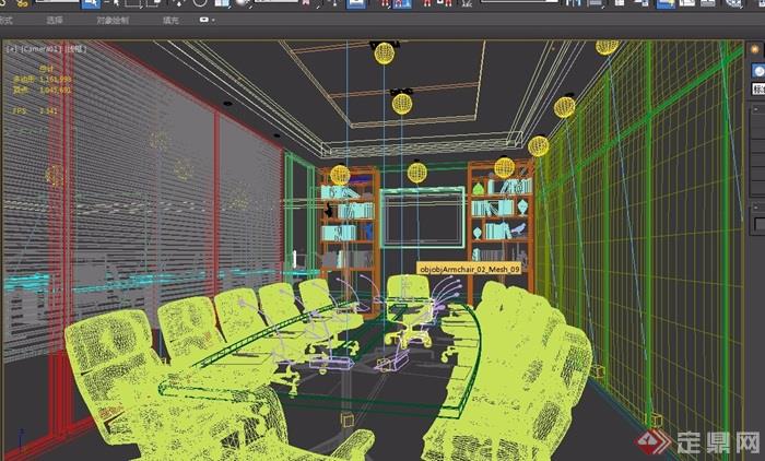 某现代详细的完整办公会议室设计3d模型及效果图