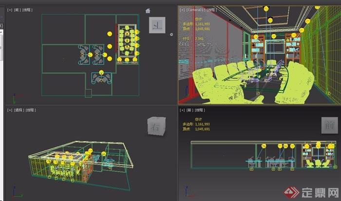 某现代详细的完整办公会议室设计3d模型及效果图