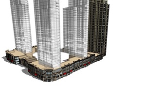 新古典沿街商业+公寓超细SU(草图大师)模型