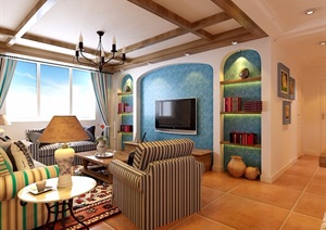 北欧风格详细的完整客厅室内装饰设计3d模型及效果图