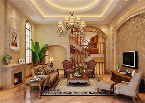 现代风格详细完整的室内住宅客厅装饰设计3d模型及效果图