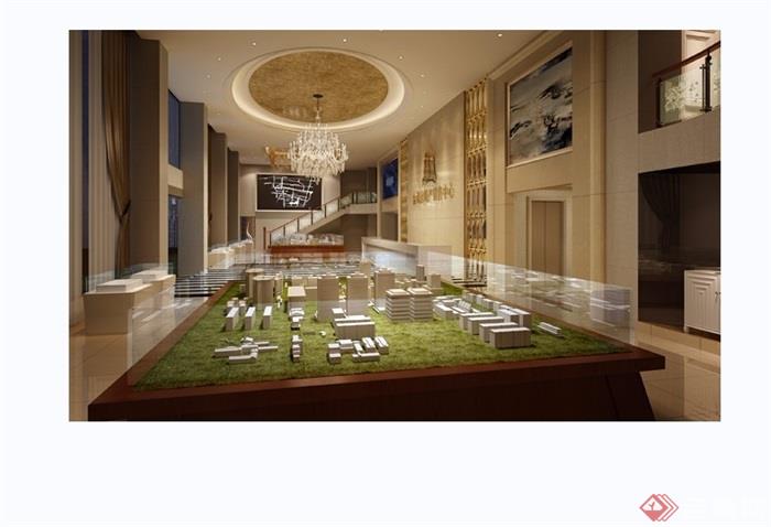 某详细的整体完整室内空间售楼部设计3d模型及效果图