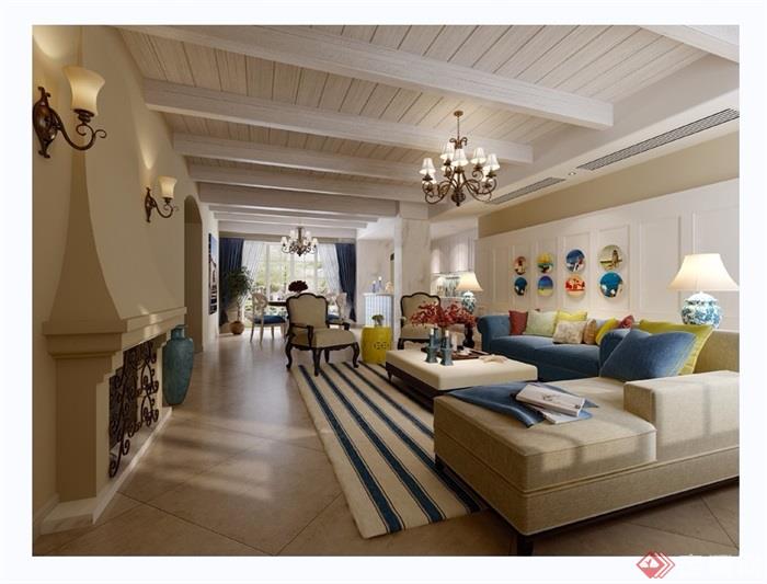 某整体详细的完整客厅室内装饰设计3d模型及效果图