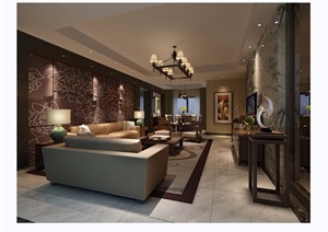 现代详细的整体完整室内客厅3d模型及效果图