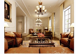 详细的整体欧式风格客厅装饰设计3d模型及效果图
