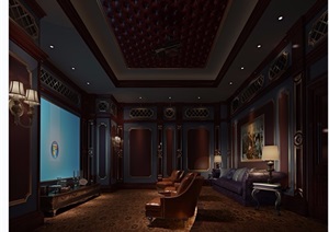 详细的完整欧式风格放映客厅设计3d模型及效果图