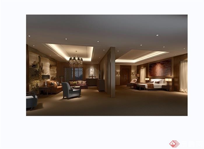 某独特详细的完整酒店客房设计3d模型及效果图