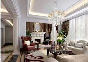 详细的简欧风格详细的客厅装饰设计3d模型及效果图