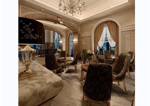详细的欧式风格住宅室内客厅装饰设计3d模型及效果图