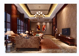 整体欧式风格住宅室内客厅装饰设计3d模型及效果图