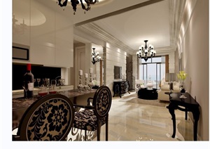 某详细的欧式风格住宅室内客厅装饰设计3d模型及效果图