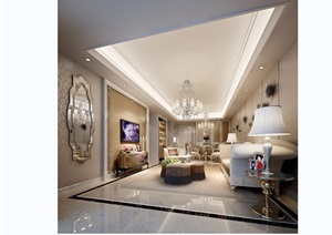 详细的整体完整客厅室内装饰设计3d模型及效果图