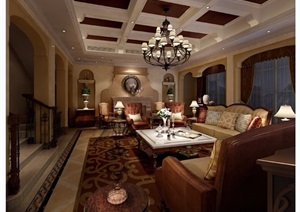欧式详细的完整客厅装饰设计3d模型及效果图