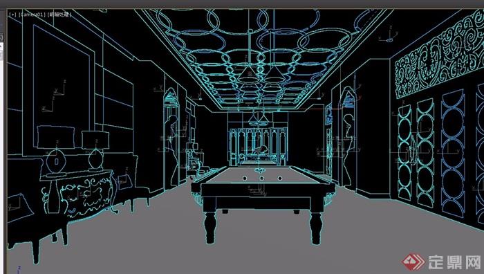 某欧式风格室内台球室工装室内空间装饰设计3d模型及效果图
