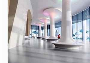 某详细的完整现代室内公共空间大堂设计3d模型及效果图