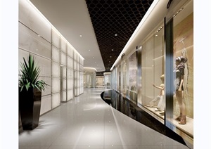 现代详细的完整走廊素材设计3d模型及效果图