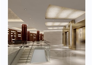 详细的走廊公共空间室内装饰设计3d模型及效果图