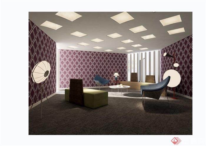 现代风格详细的办公室洽谈室空间装饰设计3d模型及效果图