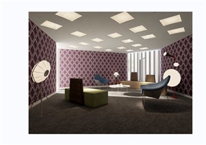 现代风格详细的办公室洽谈室空间装饰设计3d模型及效果图