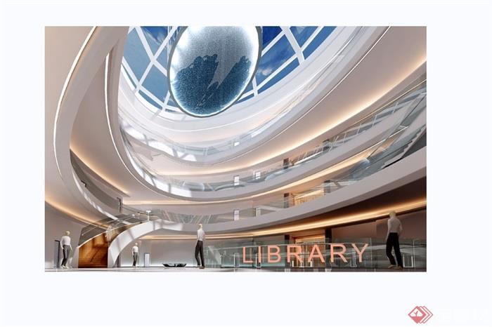图书馆中庭工装室内装饰3d模型及效果图
