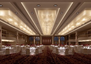 某现代详细的完整宴会厅工装装饰3d模型及效果图