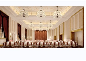 某现代风格详细整体宴会厅工装设计3d模型及效果图