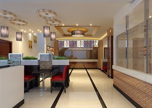 现代风格详细工装餐厅室内装饰设计3d模型及效果图