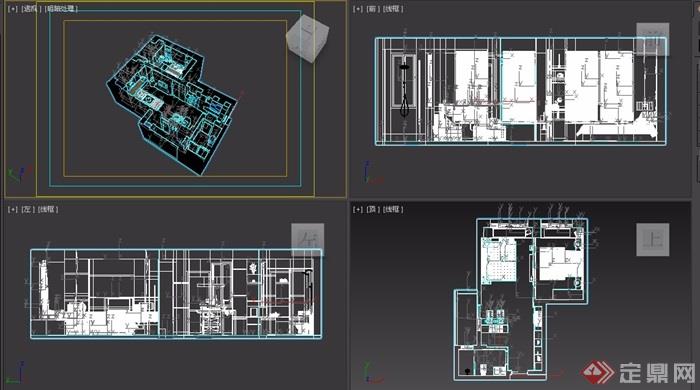 现代详细工装住宅室内空间3d模型及效果图