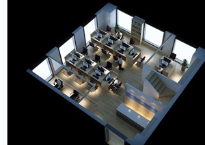 详细现代工装室内办公室装饰3d模型及效果图