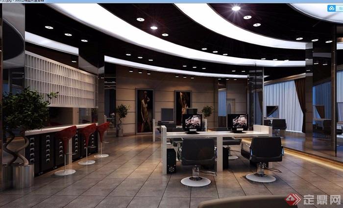 详细的整体完整工装美发店室内3d模型及效果图