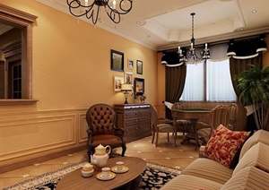 详细欧式风格详细工装客厅装饰3d模型及效果图