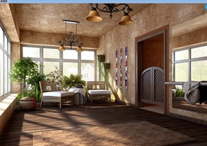 详细工装室内休闲客厅3d模型及效果图
