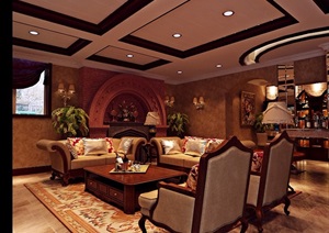 欧式详细的住宅室内客厅装饰设计3d模型及效果图