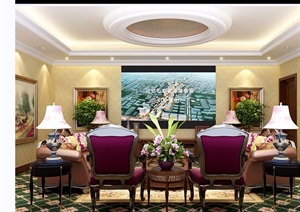 详细欧式凤岗镇在室内客厅3d模型及效果图