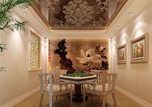 现代住宅室内麻将室空间装饰设计3d模型及效果图
