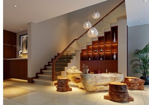 详细现代风格住宅室内客厅装饰3d模型及效果图