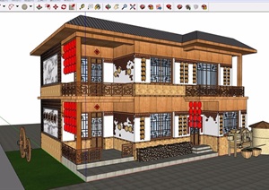 农村2层住宅详细建筑设计SU(草图大师)模型