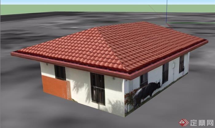 单层平房小房子住宅建筑设计su模型