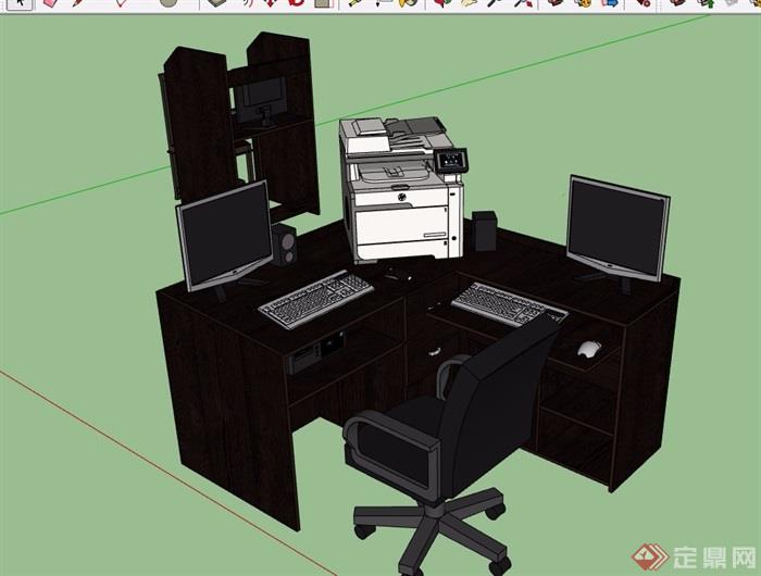 电脑办公桌SU模型