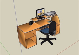 板式办公桌电脑桌椅SU(草图大师)模型