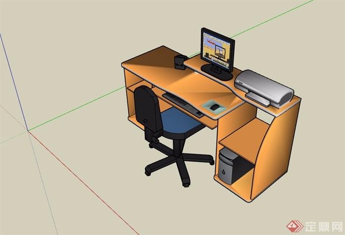 板式办公桌电脑桌椅SU模型