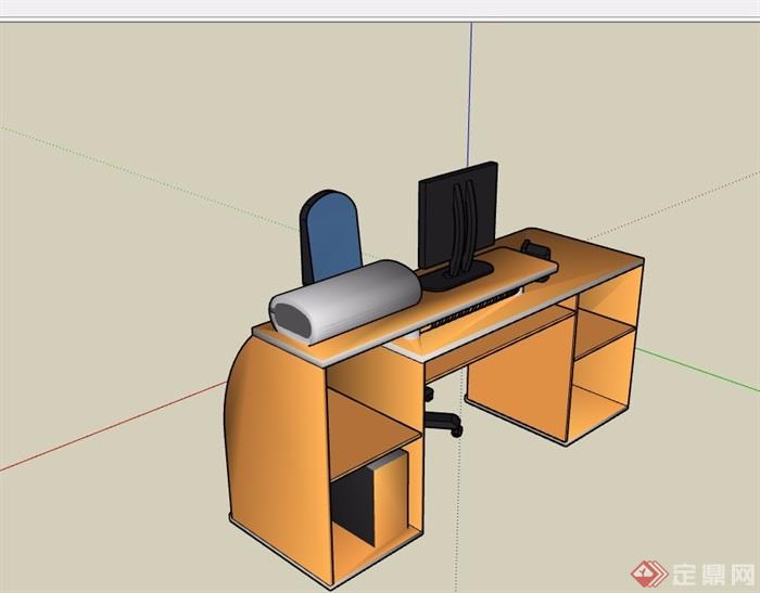 板式办公桌电脑桌椅SU模型