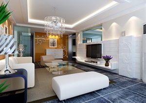 现代风格详细的完整客厅装饰室内设计3d模型及效果图