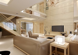 现代详细的完整室内住宅空间客厅装饰设计3d模型及效果图